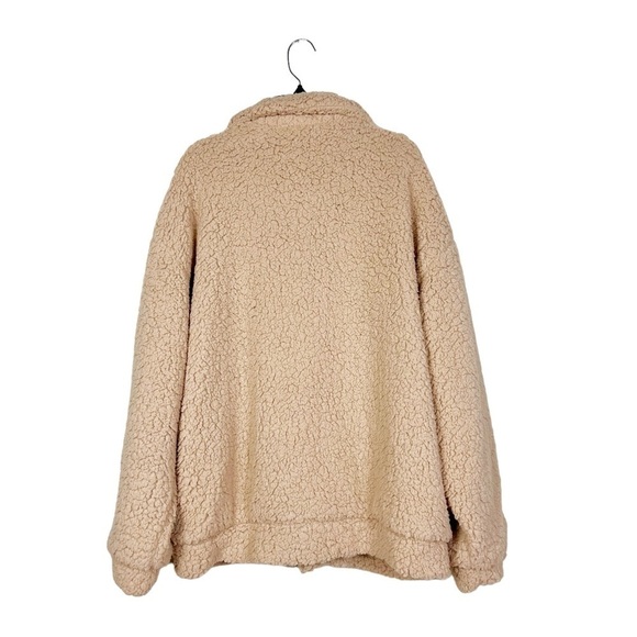 C&C California Tan Sherpa Teddy Coat Dual Pocket Zip Front Long Sleeve Jacket L - Picture 4 of 7